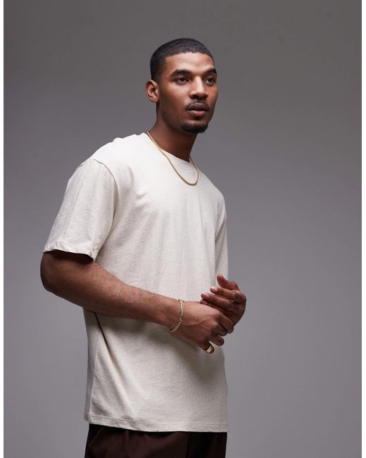 Topman – oversize-t-shirt aus leinenmix in Gray für Herren