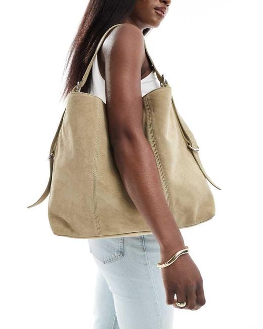 ASOS Brown Suede Buckle Detail Tote Bag