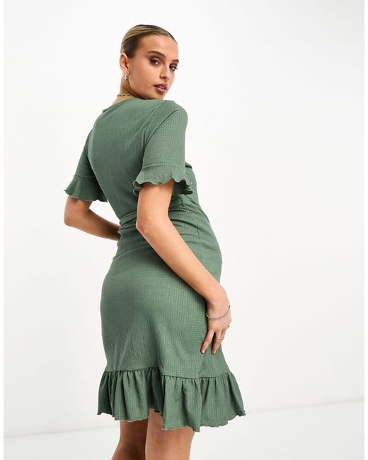 Vero Moda Green Frill Wrap Front Mini Dress