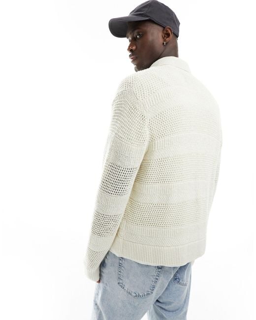 Abercrombie & Fitch White Knitted Crochet Shacket for men