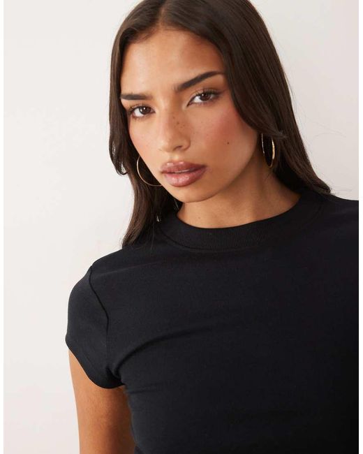 ASOS Black Longline Shrunken Rib Crew Neck Tee