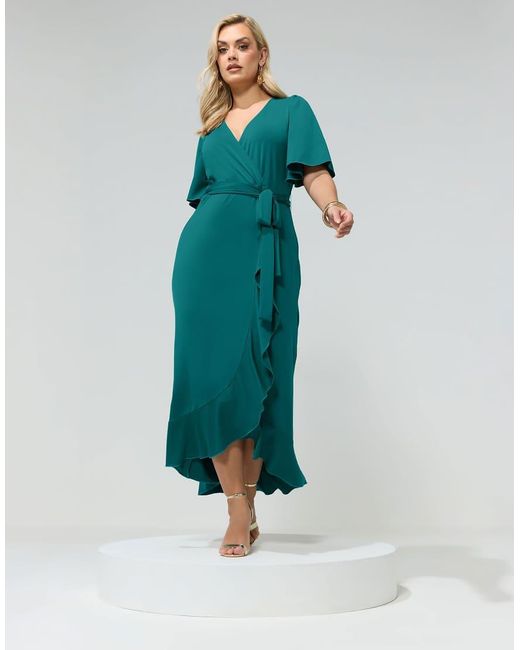 Yours Clothing Blue Ruffle Hem Wrap Dress