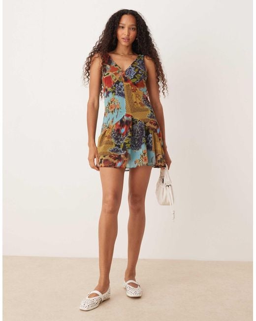 ASOS Multicolor V Neck Mini Dress With Drop Waist