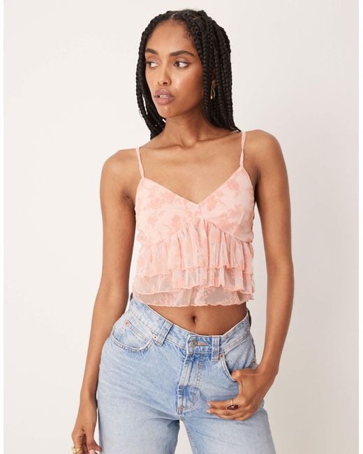 ASOS Blue Devore Mesh Ruffle Cami Top