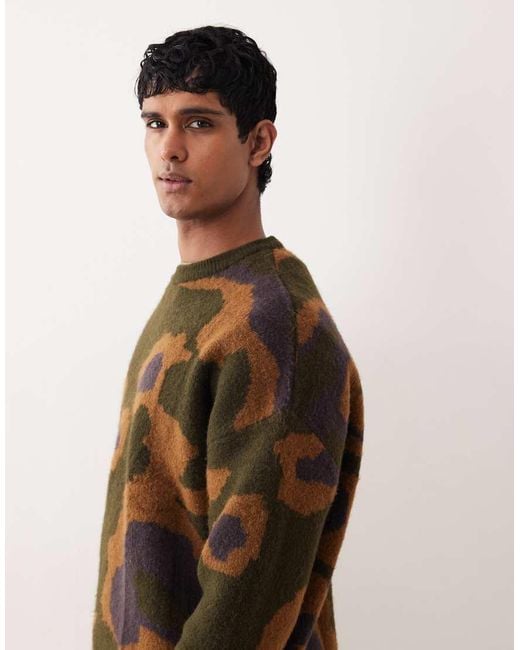 ASOS Brown Oversized Knit Brushed Crew Neck Sweater for men