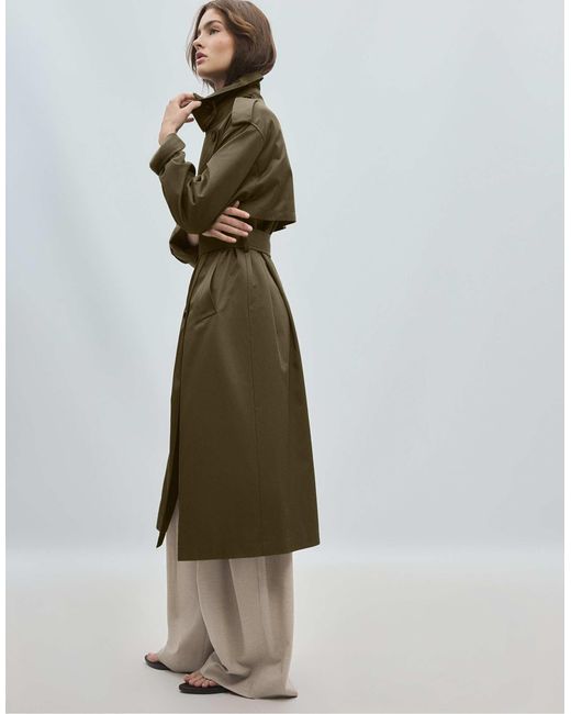 Stradivarius Green Langer basic-trenchcoat