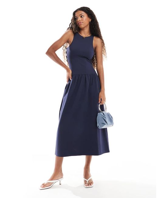 4th & Reckless Blue Sleeveless Racerneck Drop Waist Midaxi Dress