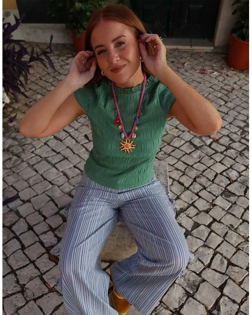 Camiseta A Cuadros Vichy Jade Fruncido Con Diseño Encogido De X Rebecca Olivia Labelrail de color Green