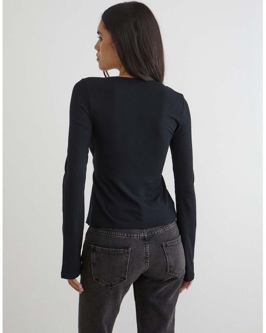 Motel Black Lamae Wrap Detail Long Sleeve Top