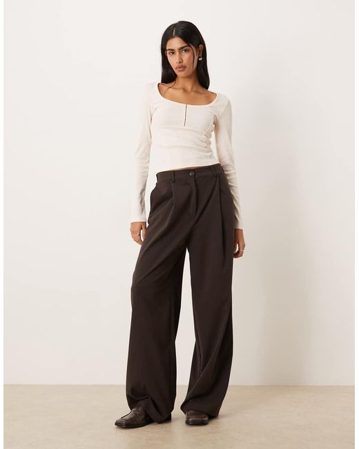ASOS White Scoop Neck Long Sleeve Top With Seam Detail