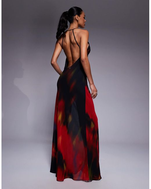 Oh Polly Black Thigh Split Chiffon Maxi Dress