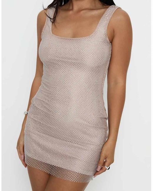 Princess Polly Natural Epiphanies Sequin Net Overlay Mini Dress