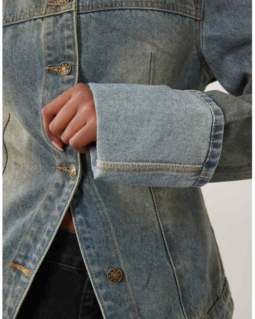 Lioness Gray The Bronx Fitted Wide Cuff Detail Denim Jacket