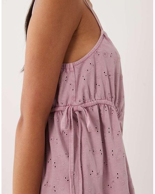 ASOS Purple Tie Side Pleat Detail Broderie Vest Co-ord