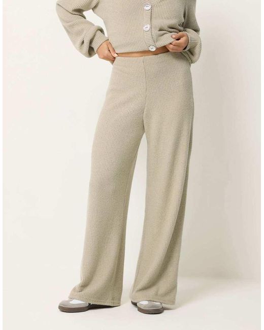 PixieGirl Natural Petite Textured Wide Leg Trousers