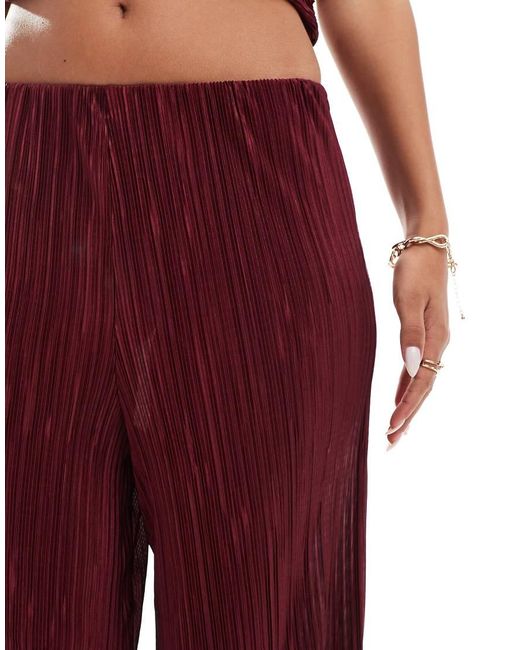 ASOS Red Co-ord Wide Leg High Waisted Plisse Trouser