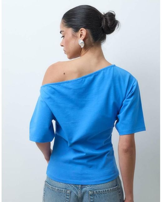 ASOS Blue Disney Off The Shoulder Cinched Waist T-Shirt With Minnie Print