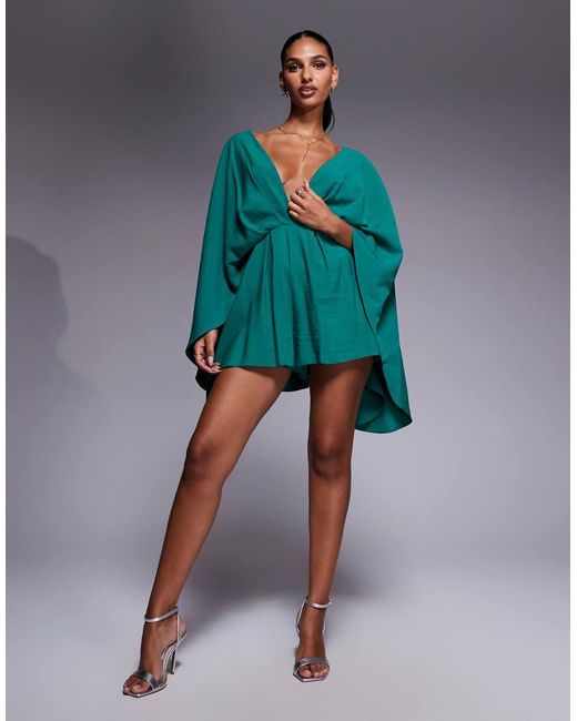 Mono Corto Escotado Con Mangas Exageradas De ASOS de color Blue