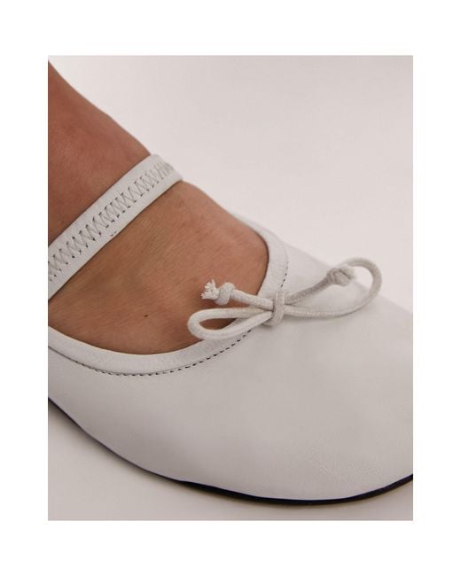 TOPSHOP White Brooke Leather Unlined Ballerina Shoe