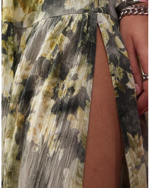 Monki Pink Crinkled Tiered Floaty Maxi Dress With Low Tie Back Detail