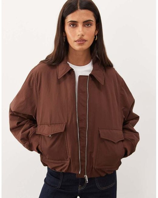 Nobody's Child Brown Collared Zip Down Bomber Jacket