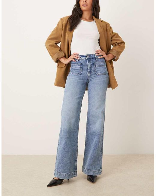 Gina Tricot Blue Front Pocket Wide Leg Flare Jeans
