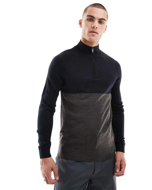 French Connection Black French Connection Roll Neck Half Zip Jumper for men