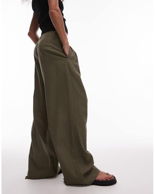 TOPSHOP Black Linen High Waist Double Pleat Trouser