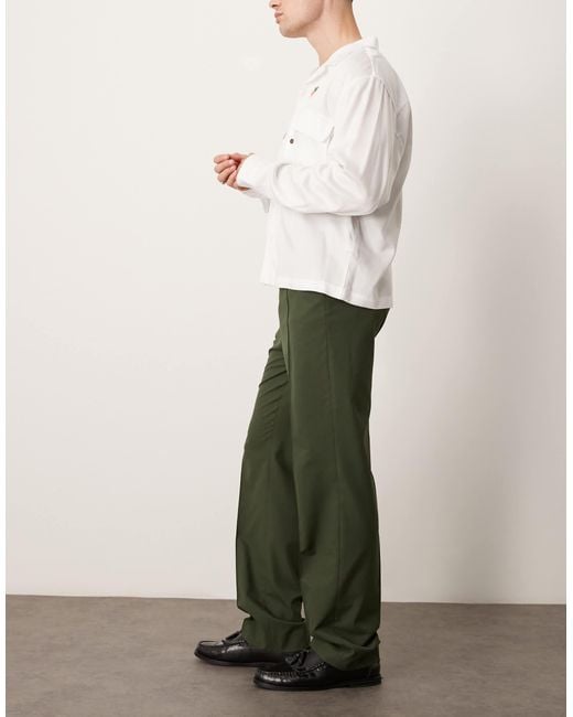 ASOS Green Smart High Waist Straight Leg Pants With Pintucks for men