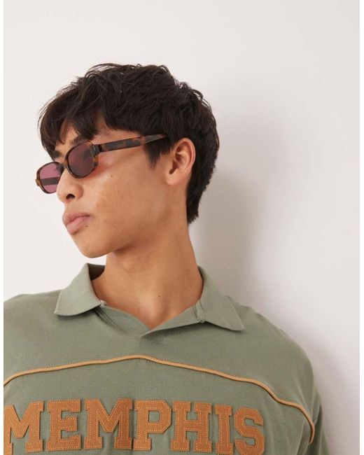Gafas De Sol Marrones Efecto Carey Con Montura Rectangular Estrecha Estilo Años 90 Y Lentes Burdeos De ASOS de hombre de color Brown