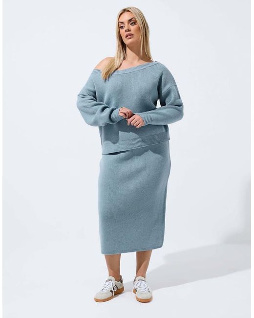 Yours Clothing Blue Knitted Off Shoulder Jumper
