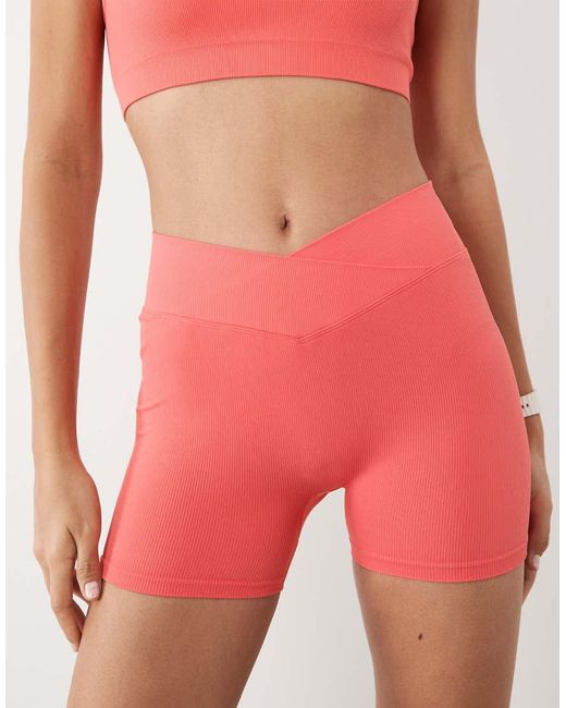 4505 Red Seamless Baby Rib Wrap Waist 3"" Booty Short