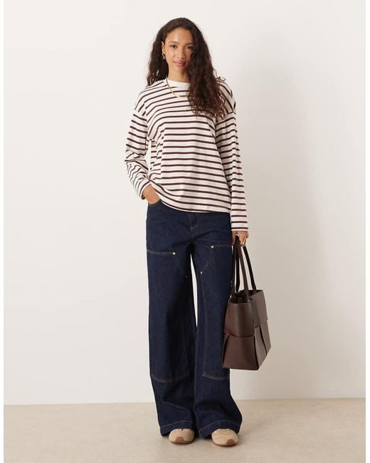 T-Shirt A Maniche Lunghe Bianca E Marrone A Righe di Vila in Brown