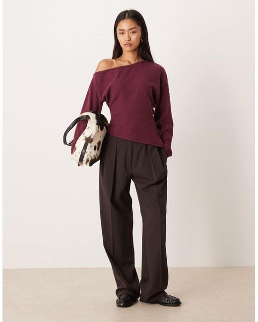 ASOS Red Supersoft Touch Off Shoulder Corset Waist Long Sleeve Top