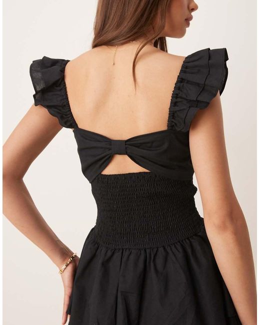esmé studios Natural Esmee Exclusive Shirred Beach Dress With Frill Straps And Bow Detail
