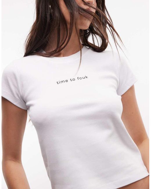 French Connection White Time To Fcuk Slogan Baby Tee