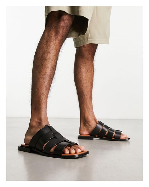 Sandalias negras planas ASRA de hombre de color Black