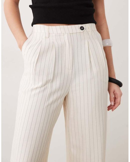 New Look Natural Wide Leg Tailored Stripe Trousers