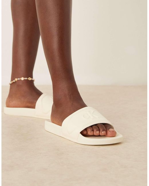 Calvin Klein Brown Logo Puff Sliders