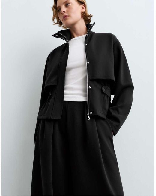 Oysho Black Short Piqué Belted Jacket With Belt
