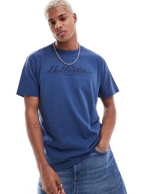 Hollister Blue Relaxed Fit T-shirt With Tonal Back Print for men