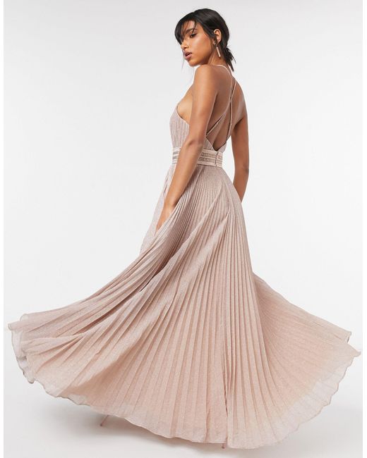 Forever Unique Pink Forever Unique Pleated High Neck Maxi Dress