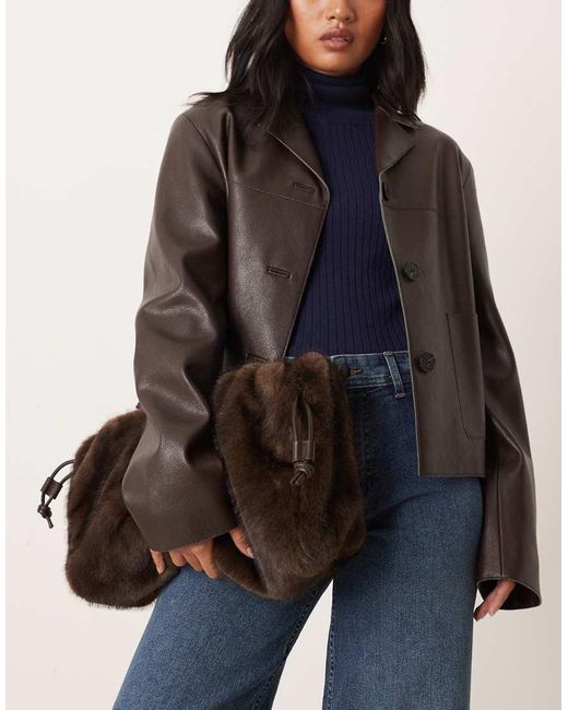 Mango Brown Faux Fur Clutch Bag