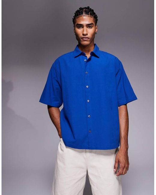 Camisa De Corte Cuadrado Extragrande Con Bordado En La Espalda De - Marino ASOS de hombre de color Blue