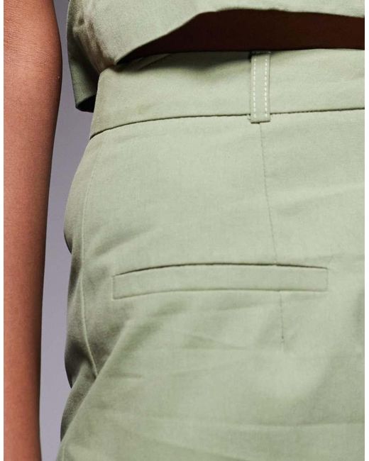 Pantalones Cortos Verde De Tejido Efecto Lino De Algodón Exclusivos De (Parte De Un Conjunto) Kaiia de color Green