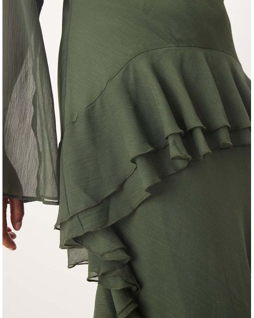 ASOS Green Asos Design Curve Long Sleeve Frill Hem Chiffon Maxi Dress
