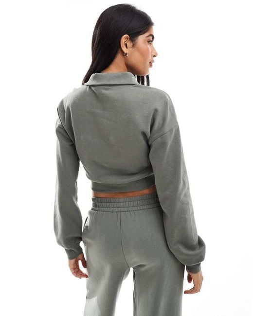 Miss Selfridge Gray Half Zip Crop Sweatshirt