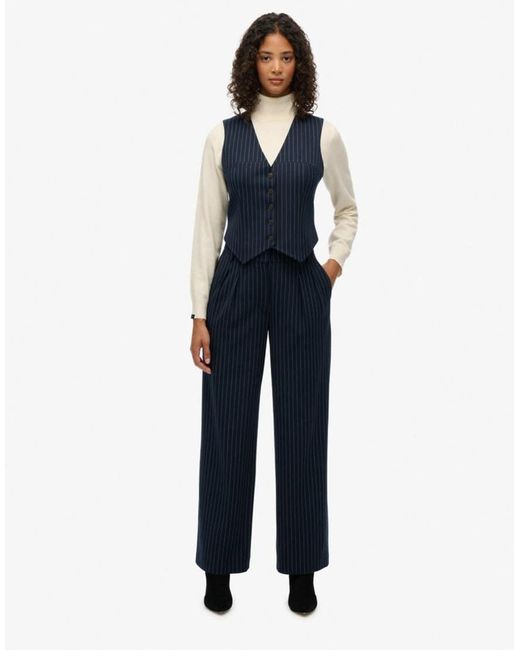 Superdry Blue Mid Rise Pinstripe Trousers
