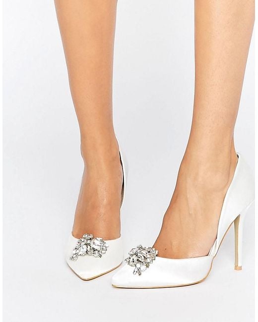 True Decadence Satin Embellished Court Shoes in White | Lyst UK