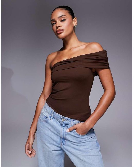 ASOS Gray Polyamide Asymmetric Bardot Top